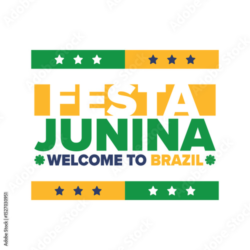 Festa Junina in Brazil. Brazilian festival. Happy holiday. Brazil flag. Carnival and parade. Summer fun party. Vector illustration