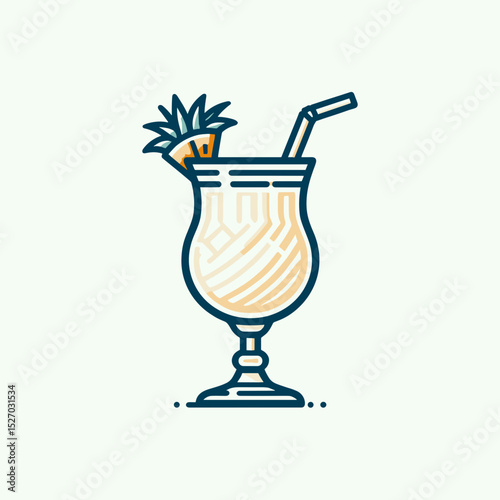 Stylish illustration of a pina colada cocktail with pineapple garnish