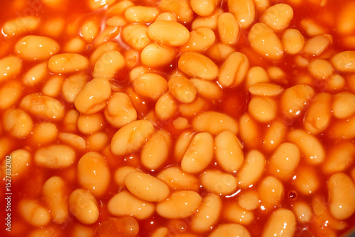 Close up of baked beans in tomato sauce