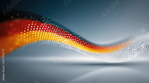 Vibrant particles converge to form recognizable national flag in graceful dynamic motion.