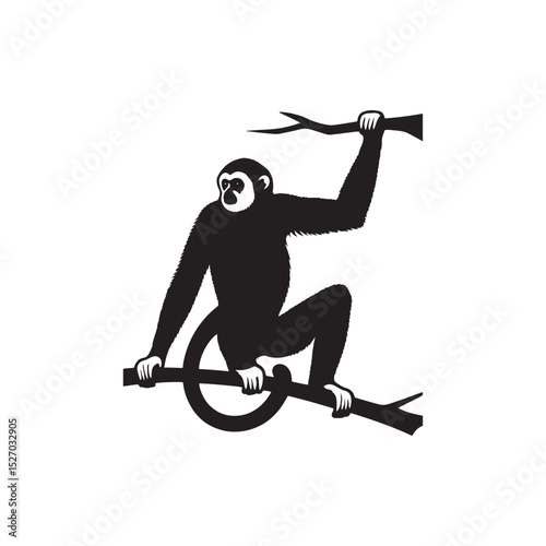 **"Energetic Gibbon Vector Silhouette: Agile Primate Design Featuring Long Arms, Dynamic Pose, and Playful Expression in Clean, Minimalist Style for Crafts and Digital Art"**
