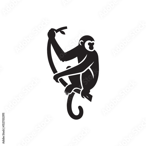 **"Energetic Gibbon Vector Silhouette: Agile Primate Design Featuring Long Arms, Dynamic Pose, and Playful Expression in Clean, Minimalist Style for Crafts and Digital Art"**
