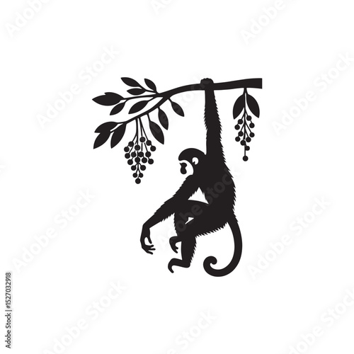 **"Energetic Gibbon Vector Silhouette: Agile Primate Design Featuring Long Arms, Dynamic Pose, and Playful Expression in Clean, Minimalist Style for Crafts and Digital Art"**
