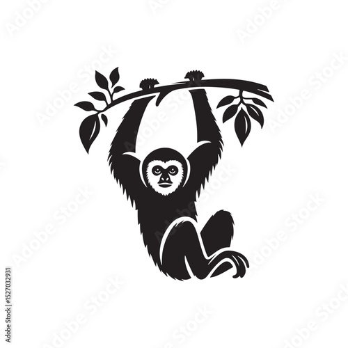 **"Energetic Gibbon Vector Silhouette: Agile Primate Design Featuring Long Arms, Dynamic Pose, and Playful Expression in Clean, Minimalist Style for Crafts and Digital Art"**
