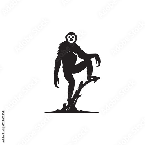 **"Energetic Gibbon Vector Silhouette: Agile Primate Design Featuring Long Arms, Dynamic Pose, and Playful Expression in Clean, Minimalist Style for Crafts and Digital Art"**
