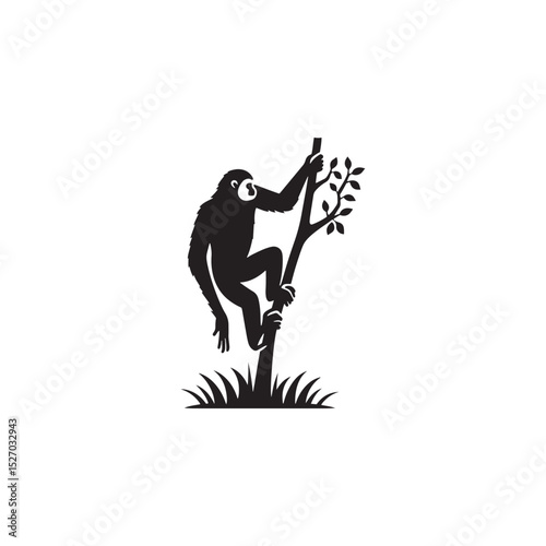 **"Energetic Gibbon Vector Silhouette: Agile Primate Design Featuring Long Arms, Dynamic Pose, and Playful Expression in Clean, Minimalist Style for Crafts and Digital Art"**
