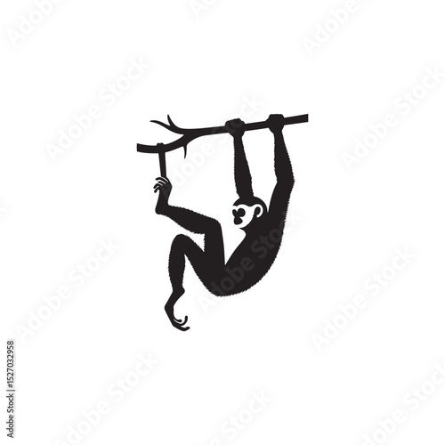 **"Energetic Gibbon Vector Silhouette: Agile Primate Design Featuring Long Arms, Dynamic Pose, and Playful Expression in Clean, Minimalist Style for Crafts and Digital Art"**
