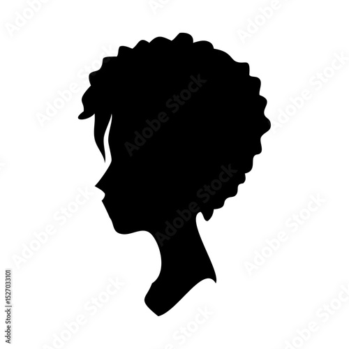 Silhouette of afro profile with curl in line art black vector style
