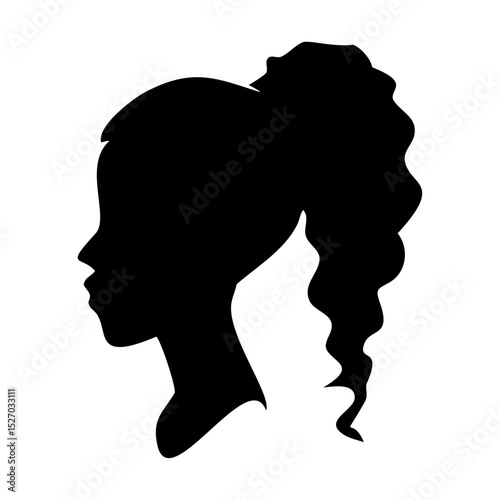 Artistic silhouette of afro character with defined curl in clean black vector
