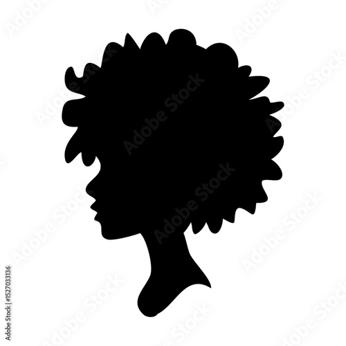 Silhouette of afro girl with clean curl and modern outline in black vector illustration
