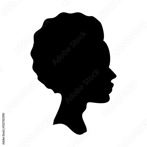 Abstract silhouette of feminine afro character with curly hair on vector layer
