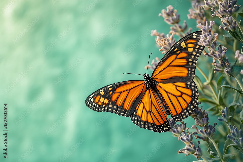 Fototapeta premium Beautiful Monarch Butterfly on Lavender - Nature's Beauty