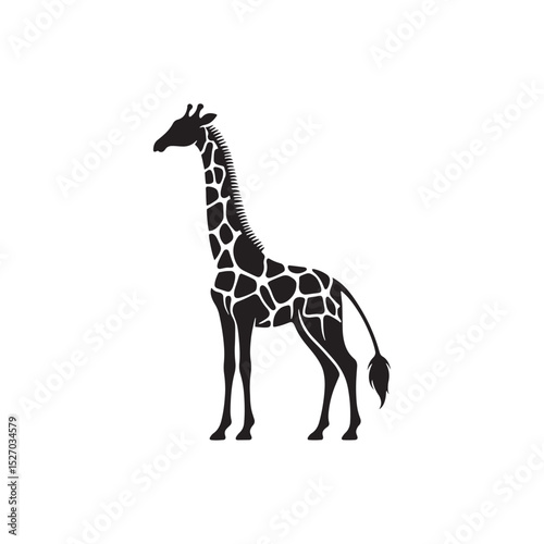 **"Elegant Giraffe Vector Silhouette: Tall African Mammal Design Featuring Long Neck, Distinctive Spots, and Graceful Stance in Clean, Minimalist Style for Crafts and Digital Art"**
