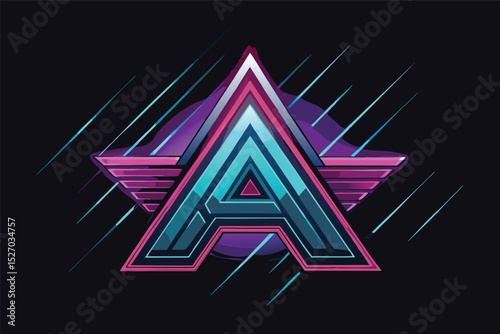 Retro style letter a logo concept with neon colors and angled lines, creating an edgy and futuristic graphic design
