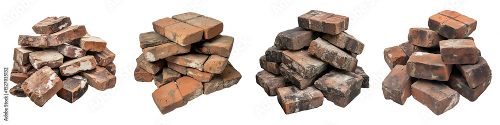 set of Separated, broken bricks, pile of bricks, pile of old bricks, separated bricks, red bricks of broken wall, old red bricks, on a transparent backgrounds set of Separated, broken bricks, pile of bricks, pile of old bricks, separated bricks, red bricks of broken wall, old red bricks, on a transparent backgrounds