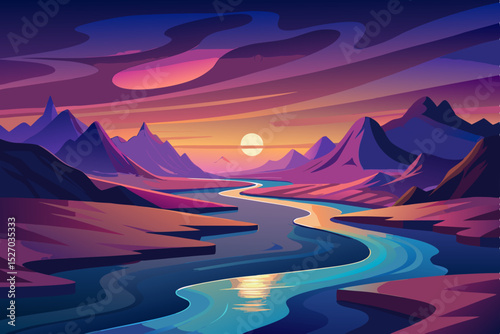 Golden sunrise paints the majestic mountain landscape with a serene light, as clouds drift over the tranquil lake and snow-kissed peaks