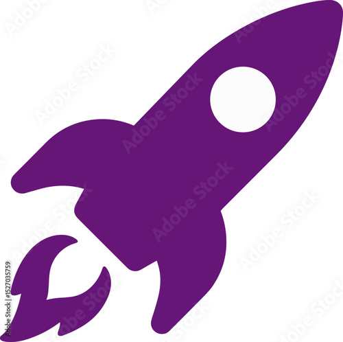 Purple rocket launch taking off with flames and white circle window
