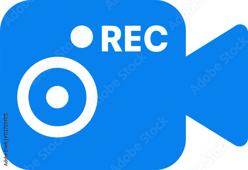 Blue rec recording button interface for video production