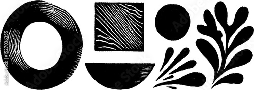 Folk art style hollow circle and patterned shapes design set