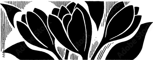 Folk art style floral illustration with woodcut print texture for decorative design