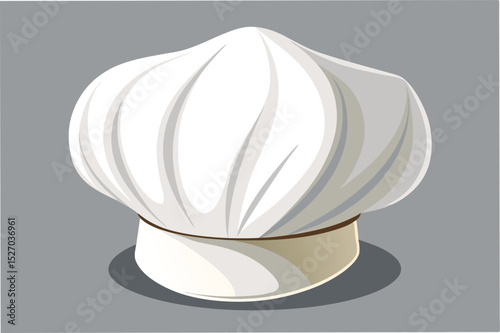 White chef hat on grey background, showcasing culinary profession attire, representing food service, cooking, baking, and culinary arts vector illustration