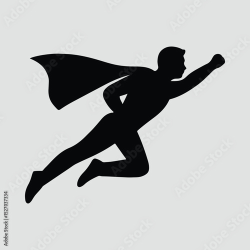 Superhero flies with cape silhouette flat vector illustration Silhouette Vector