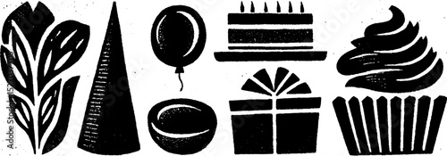 Neo folk art birthday elements for celebratory design