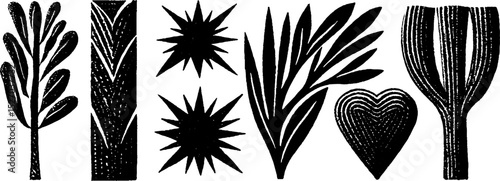 Neo folk art style botanical illustration collection featuring organic branch designs