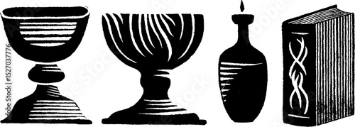Neo folk art style chalice and objects illustration set for creative design