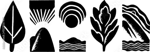 Neo folk art style illustration set featuring dew drops and nature-inspired symbols