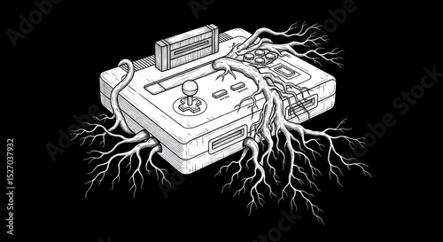 Retro Game Controller with Shocked Wires Illustration