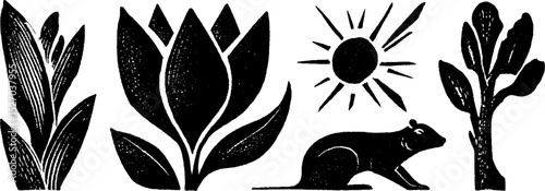 Neo folk art style illustration of fairy tale elements for creative design
