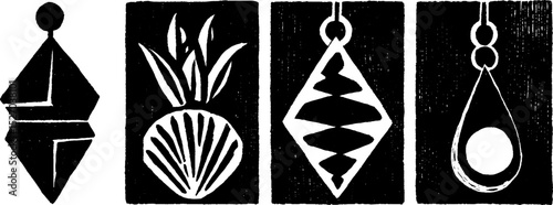 Neo folk art style hanging pea pods illustration set for creative design