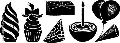 Neo folk art icing swirl set with cake and balloon elements