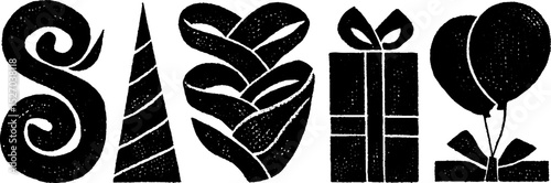 Neo folk art style illustrations of icing swirls and festive elements for holiday design