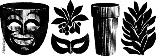 Neo folk art lanterns set with masks and natural elements