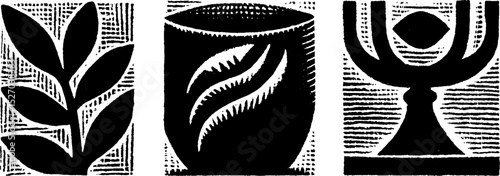 Neo folk art style with pentacle motifs and natural elements
