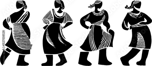 Neo folk art style illustration of solo dancers set for cultural design projects