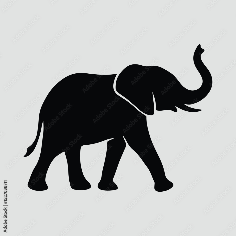 Obraz premium Walking elephant simple black flat design Silhouette Vector