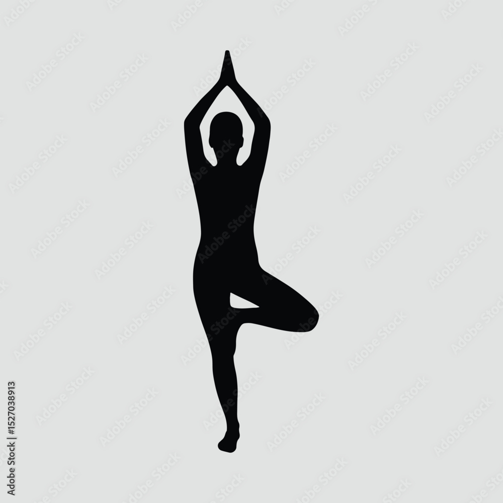 Fototapeta premium Yoga tree pose balancing silhouette vector illustration isolated
