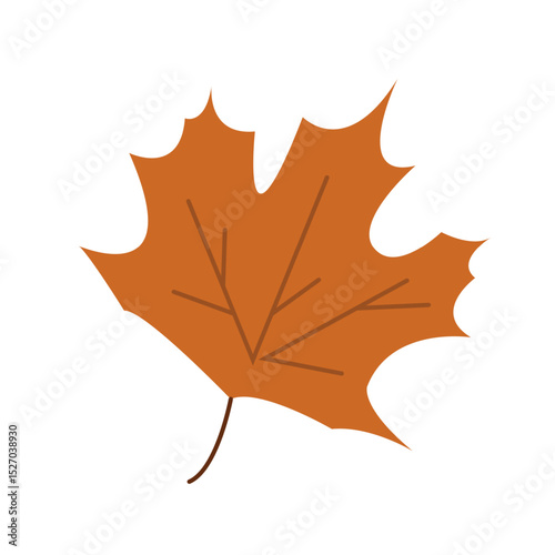 Autumn maple leaf in orange color. Bright and festive fall design element. Vector illustration for print, cards, Thanksgiving, seasonal holidays, floral greetings, farmer's market, stickers.