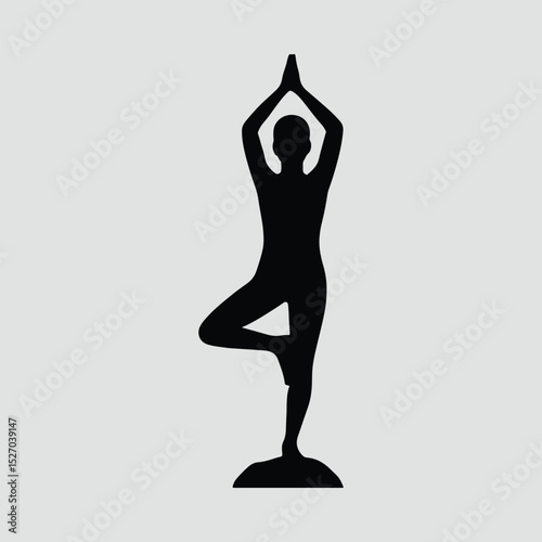 Yoga woman in tree pose black Silhouette Vector