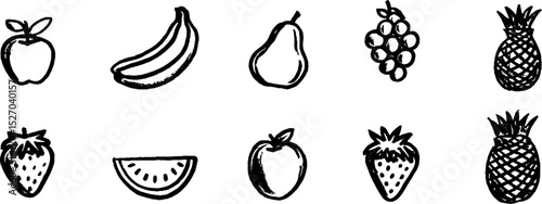 Quirky fruit sketches set featuring apple, banana, and more for creative design