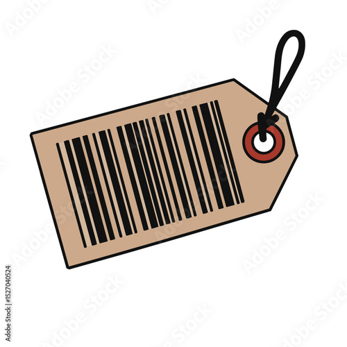 Brown tag with barcode and string loop for labeling products  