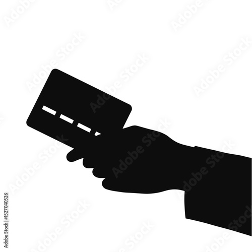 Hand holding credit card in silhouette on a white background  