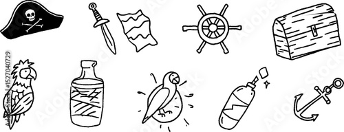 Quirky sketches of pirate-themed objects for creative design