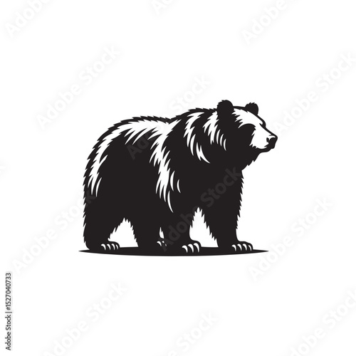 **"Powerful Grizzly Bear Vector Silhouette: Massive Wild Bear Design Featuring Strong Build, Intimidating Stance, and Natural Majesty in Clean, Minimalist Style for Crafts and Digital Art"**
