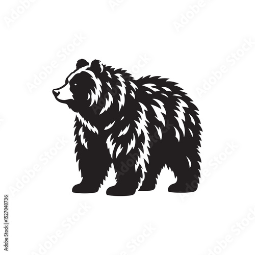**"Powerful Grizzly Bear Vector Silhouette: Massive Wild Bear Design Featuring Strong Build, Intimidating Stance, and Natural Majesty in Clean, Minimalist Style for Crafts and Digital Art"**

