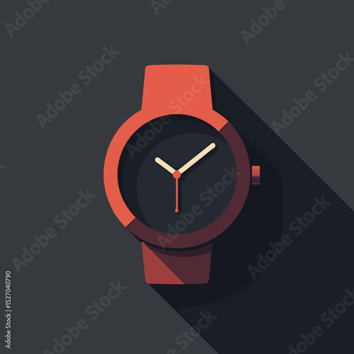 Modern red wristwatch with minimalist design on dark background  