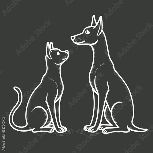 Cat and dog sitting side by side with neutral expressions on black background  